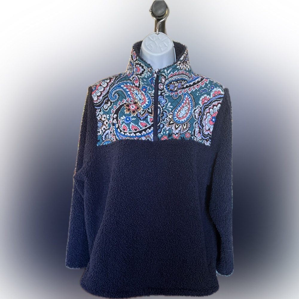 Vera Bradley Sherpa Paisley Quarter Zip Pullover Sweatshirt Size XL